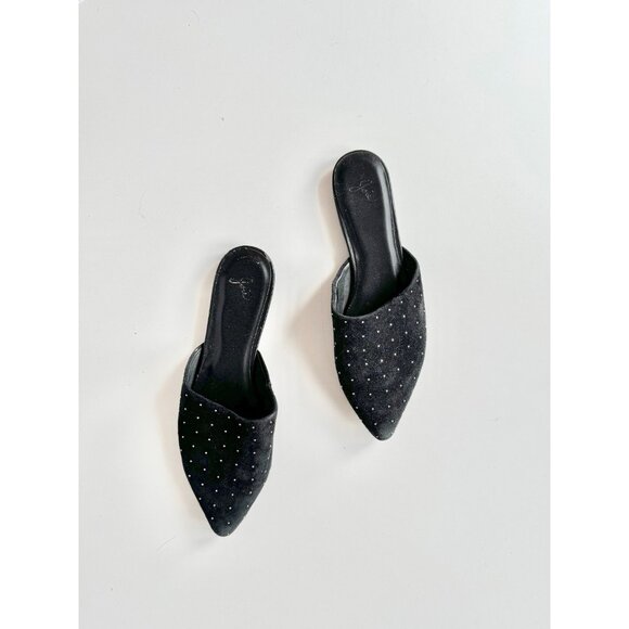 JOIE Aderes Black Suede Leather Studded Pointed Toe Slides Mules Flats, Size 39 - Picture 1 of 15